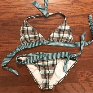 Brown, Turquoise, White Plaid Bikini